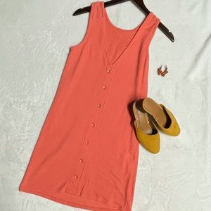 Ribbed Button Front Dress, Coral